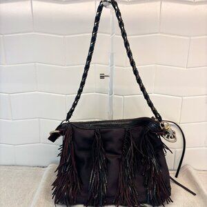 MZ Wallace Carla Night Fringe Shoulder Bag - Eggplant and Gold